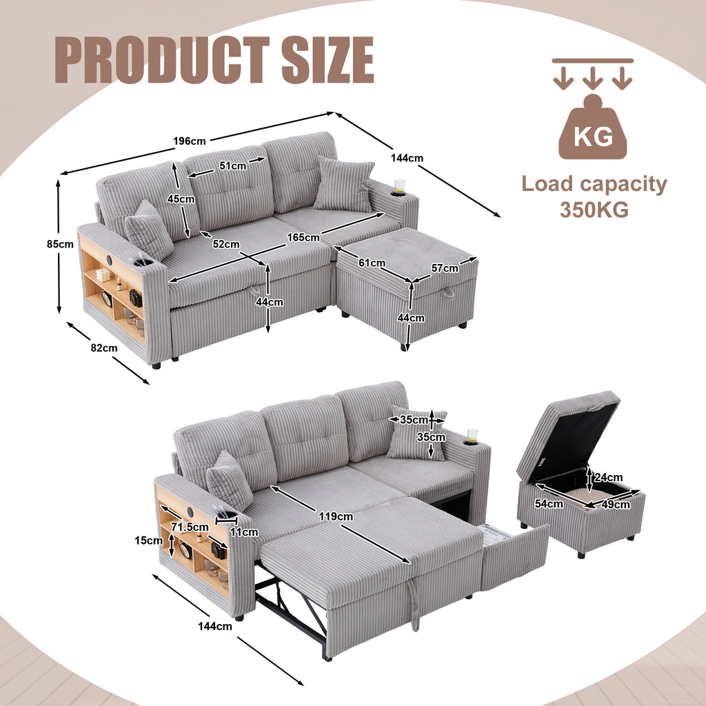 Light Grey Corduroy Sofa Bed — detail 3