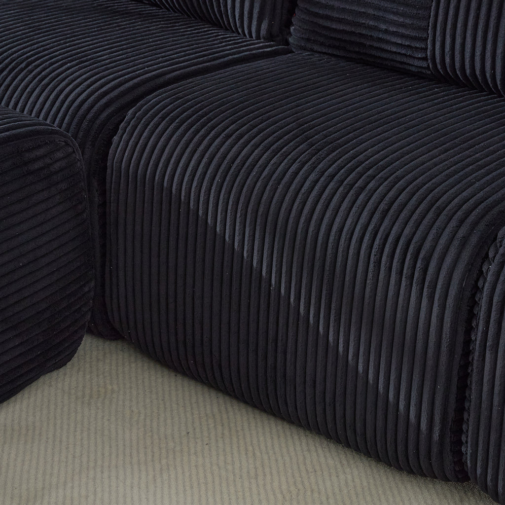 Black Corduroy 4-Seater Modular Sofa with Two Ottomans — detail 18