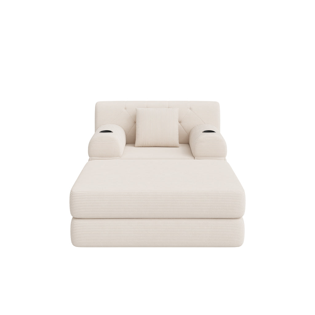 Beige Corduroy Sleeper Chair with Ottoman — detail 17