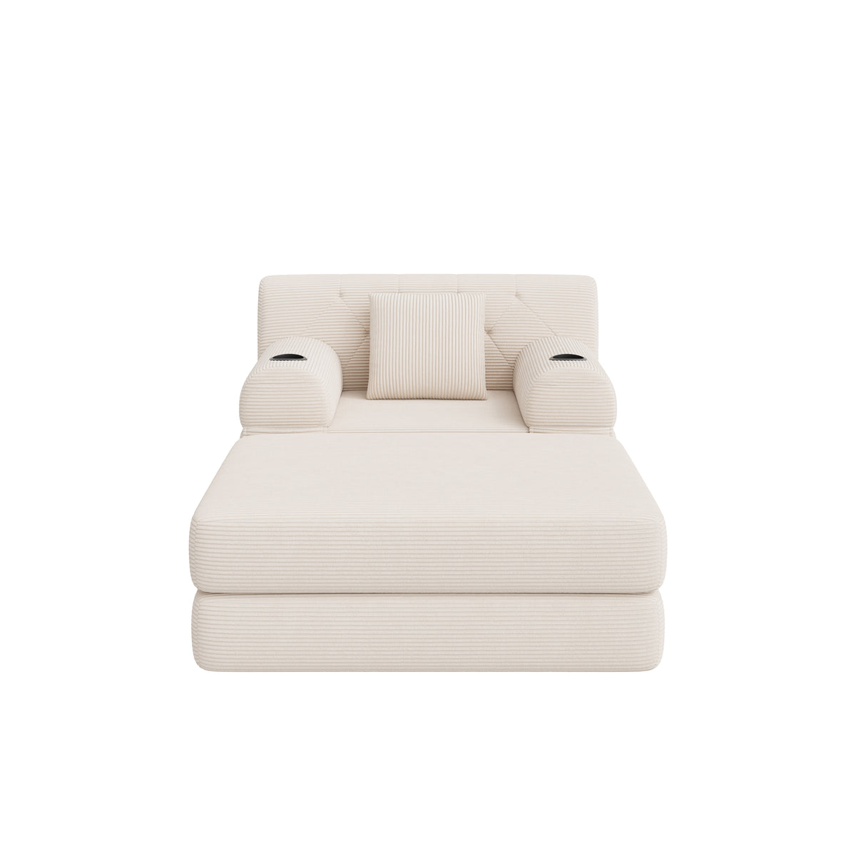 Beige Corduroy Sleeper Chair with Ottoman — detail 17