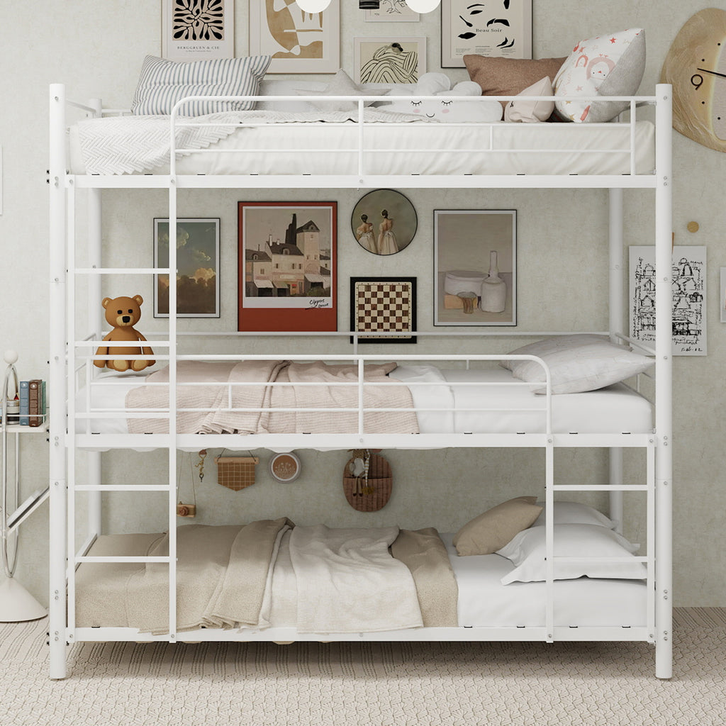 White Triple Metal Bunk Bed – 90 × 190 cm — detail 2