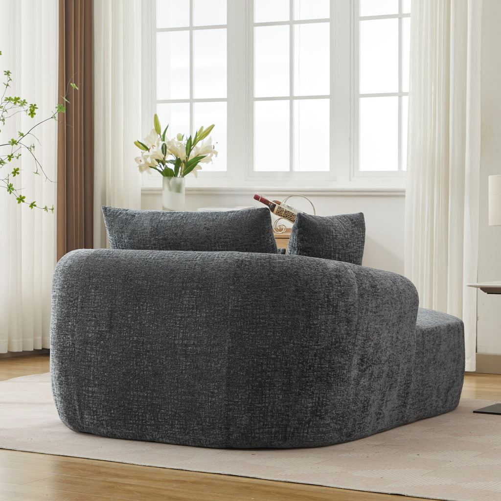 Grey Oversized Chenille Chaise Lounge with Pillows — detail 4