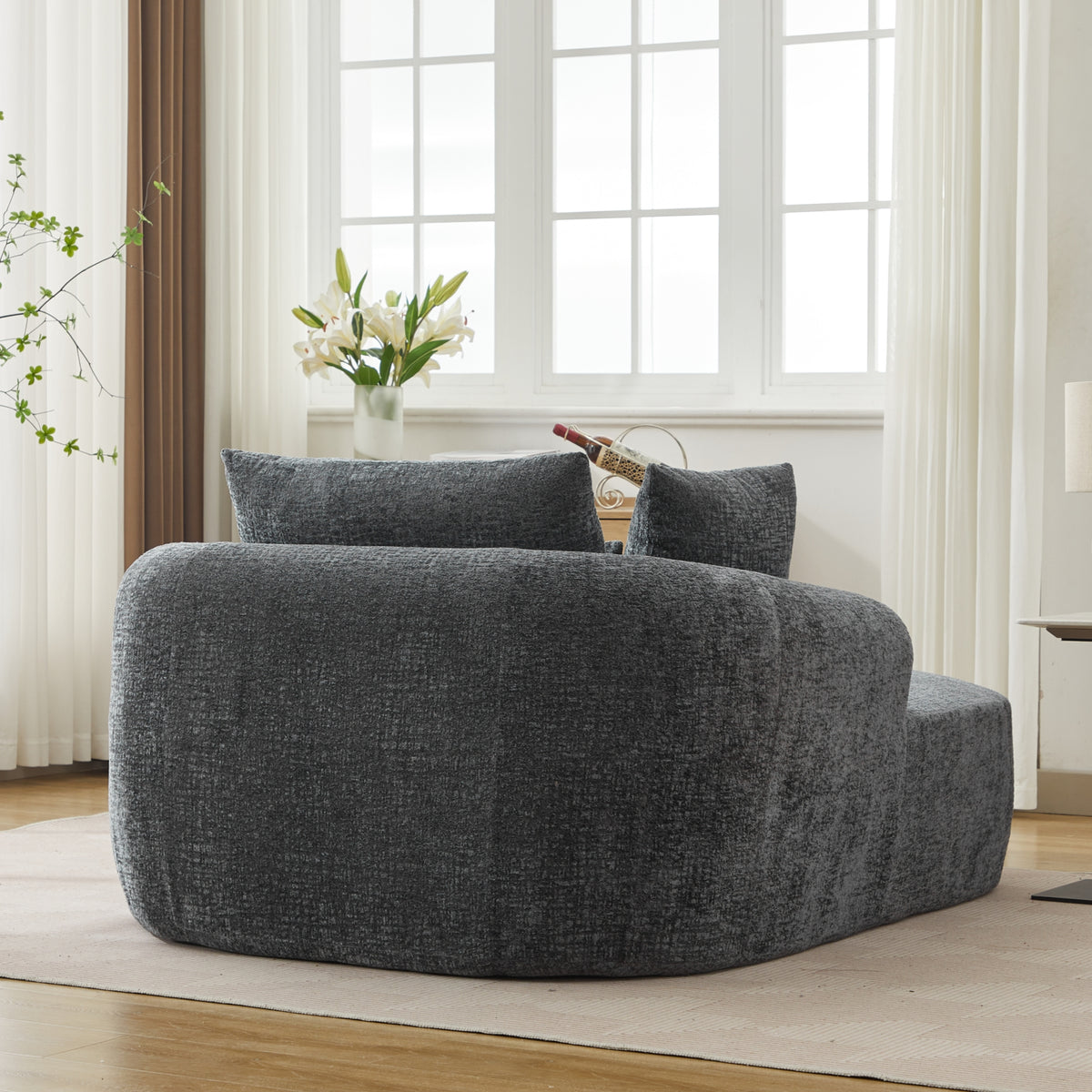 Grey Oversized Chenille Chaise Lounge with Pillows — detail 4