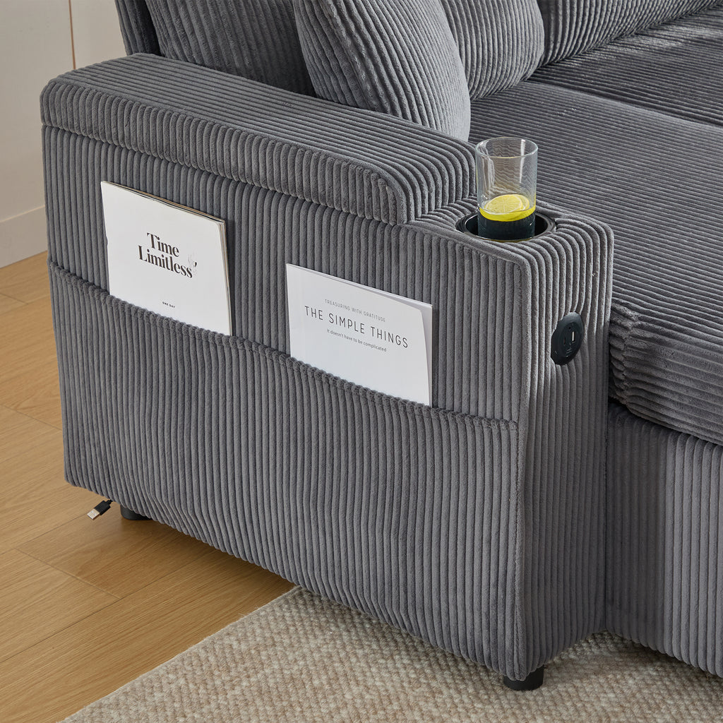 Charcoal grey Oversized Chenille Chaise Lounge with Pillows — detail 18
