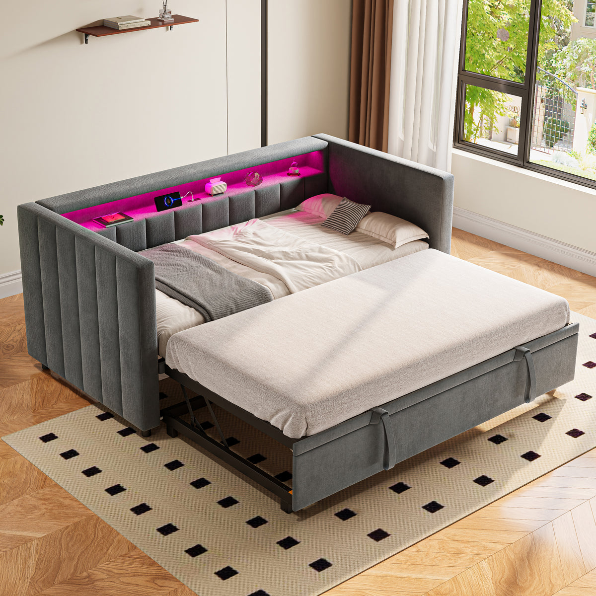 Dark Grey Velvet Sofa Bed — product view