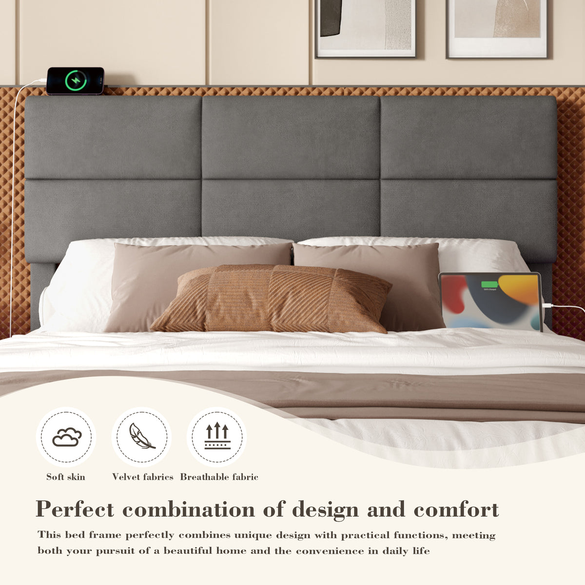Dark Grey Velvet Storage Bed Frame – 150 × 200 cm — detail 10