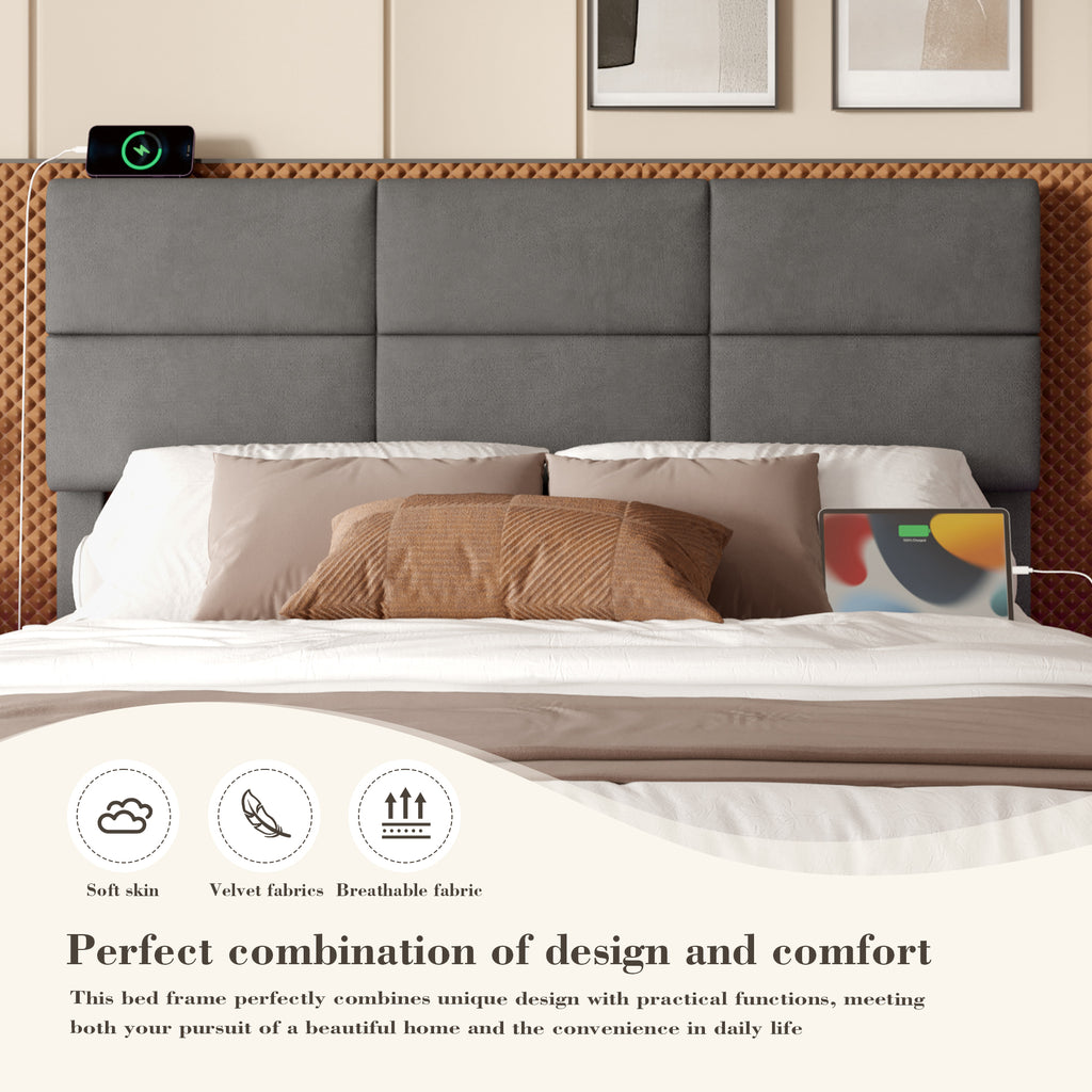 Grey Velvet Storage Bed Frame – 135 × 190 cm — detail 10