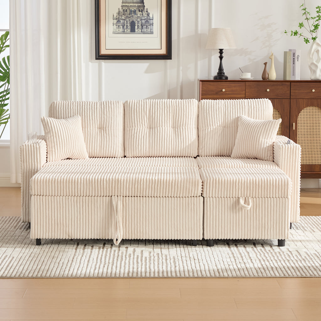 Beige Corduroy Sofa Bed — detail 12