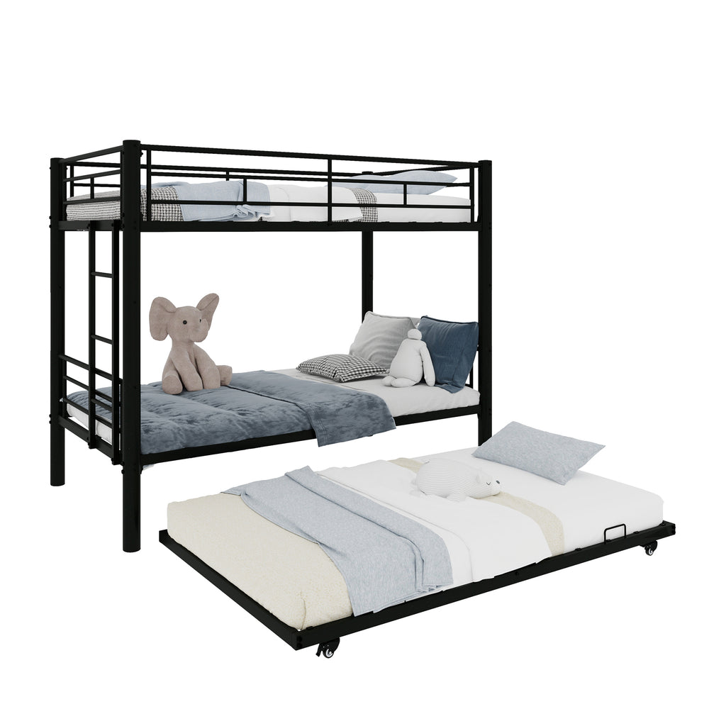Black Metal Bunk Bed with Pull-Out Trundle – 90 × 190 cm — detail 15