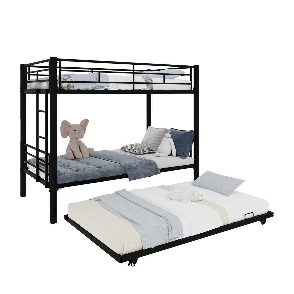 Black Metal Bunk Bed with Pull-Out Trundle – 90 × 190 cm — detail 15