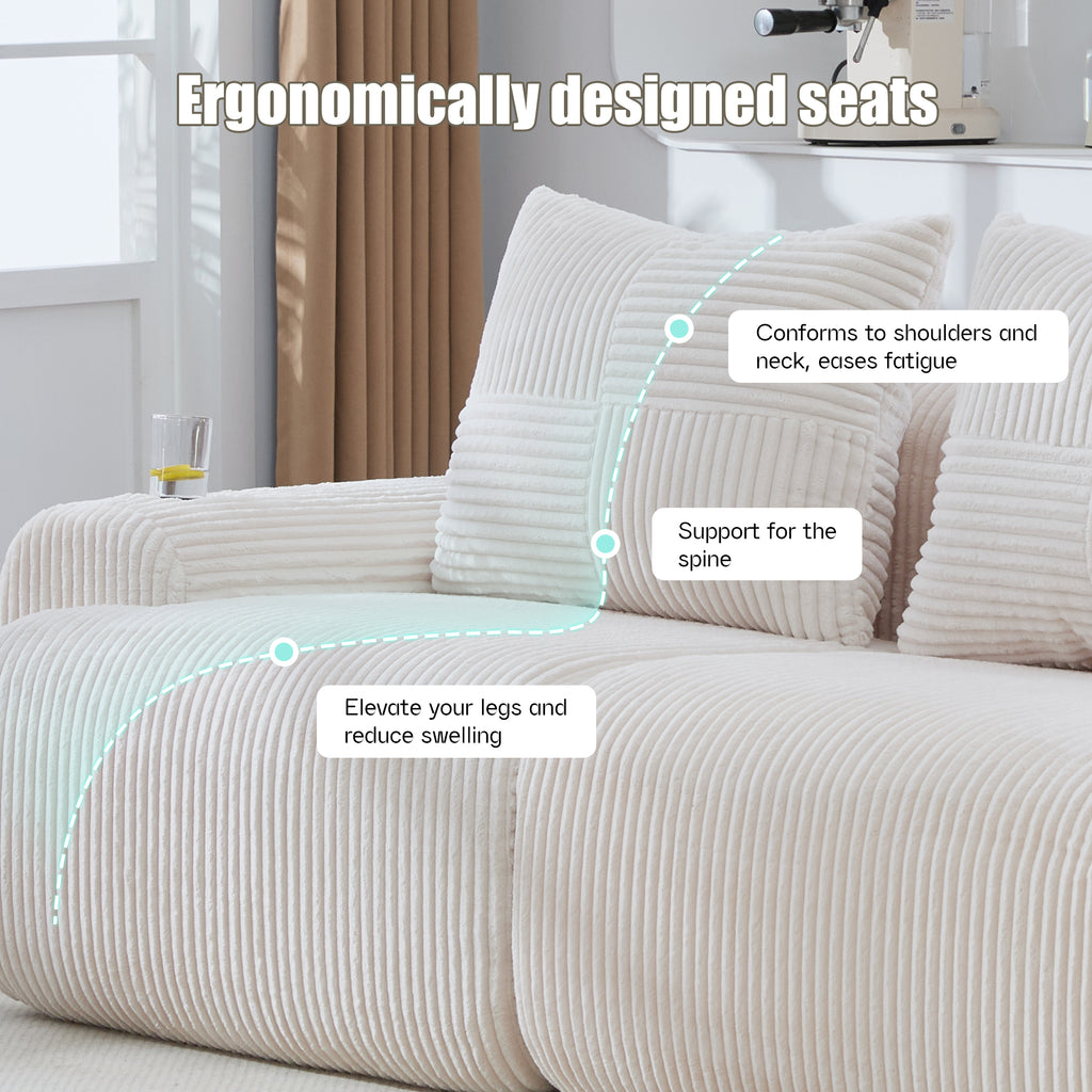 Beige Corduroy 2-Seater Modular Sofa — detail 7