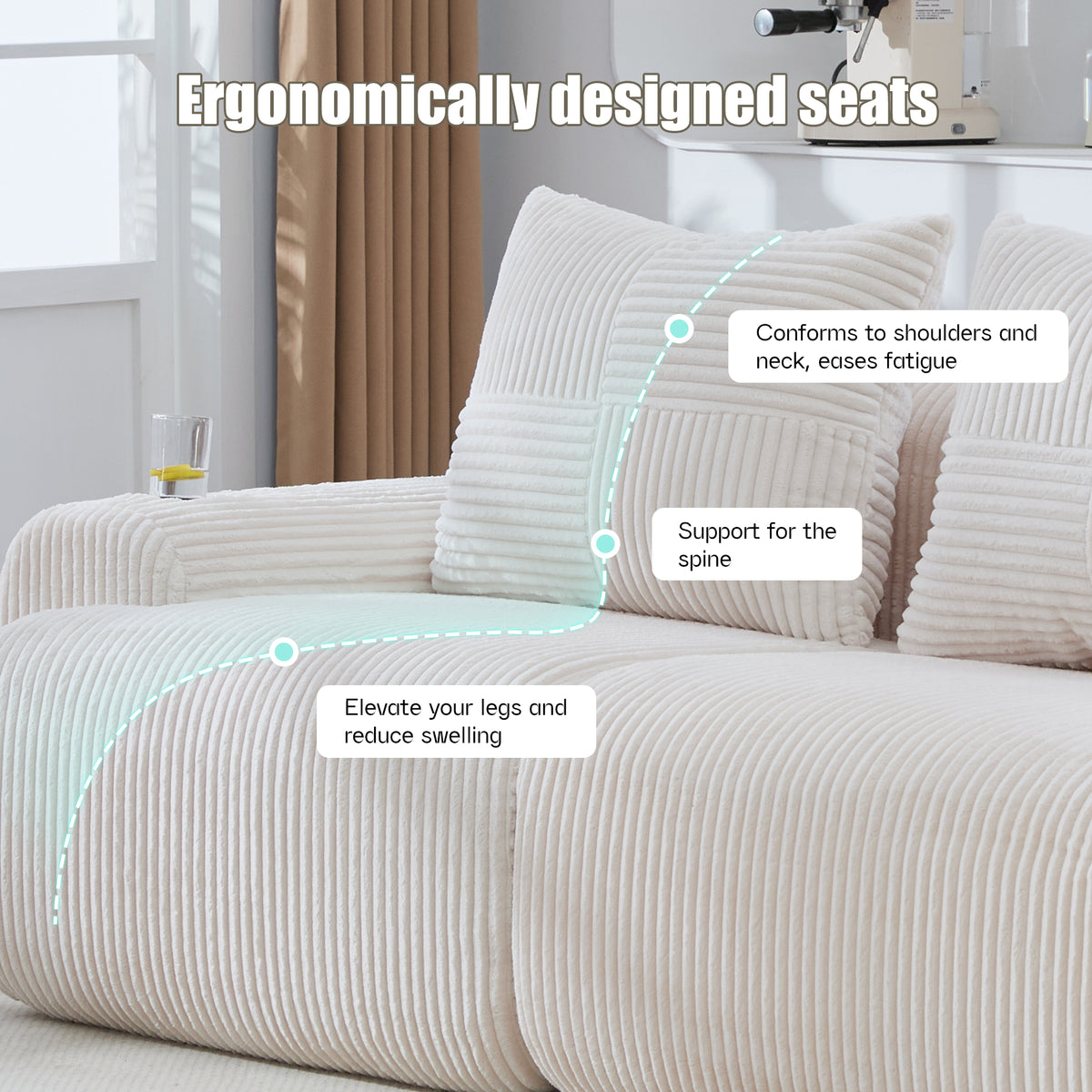 Beige Corduroy 2-Seater Modular Sofa — detail 7