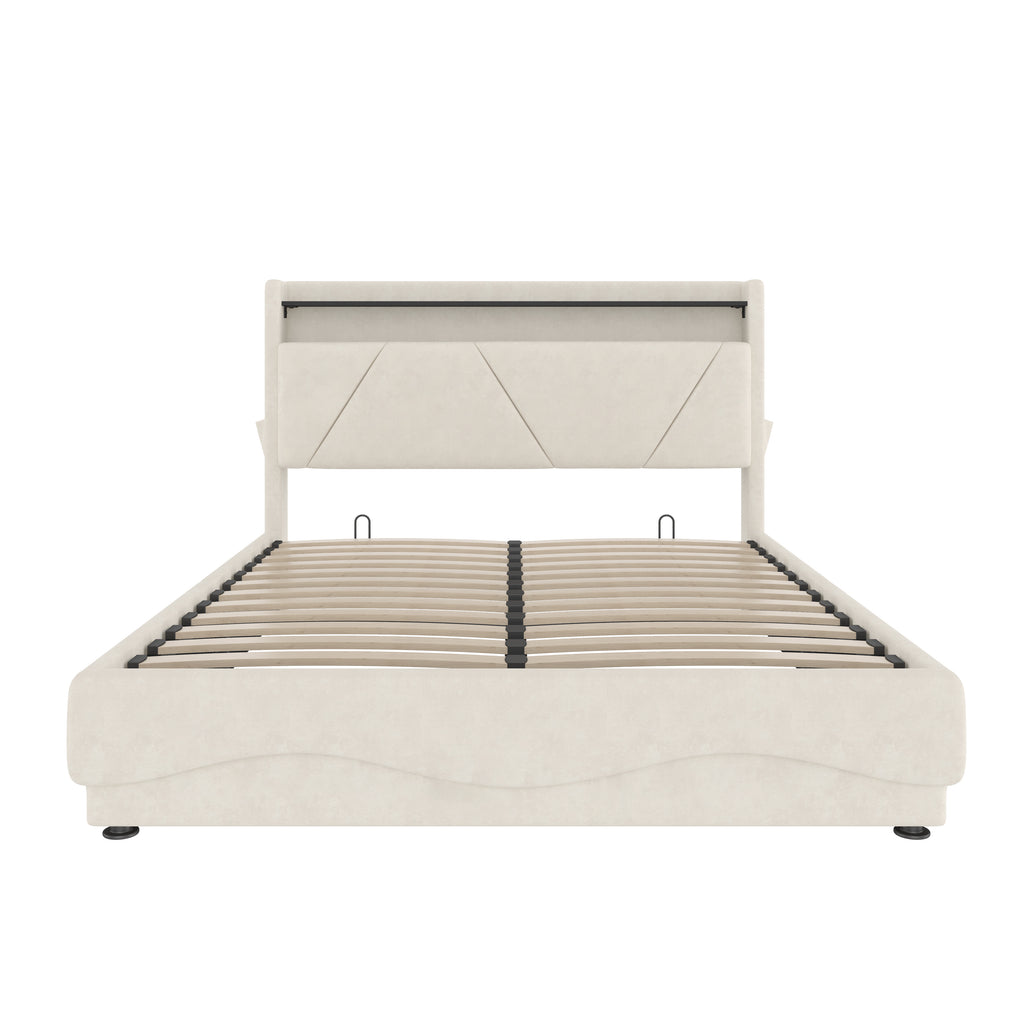 Beige Velvet Storage Bed Frame – 150 × 200 cm — detail 11
