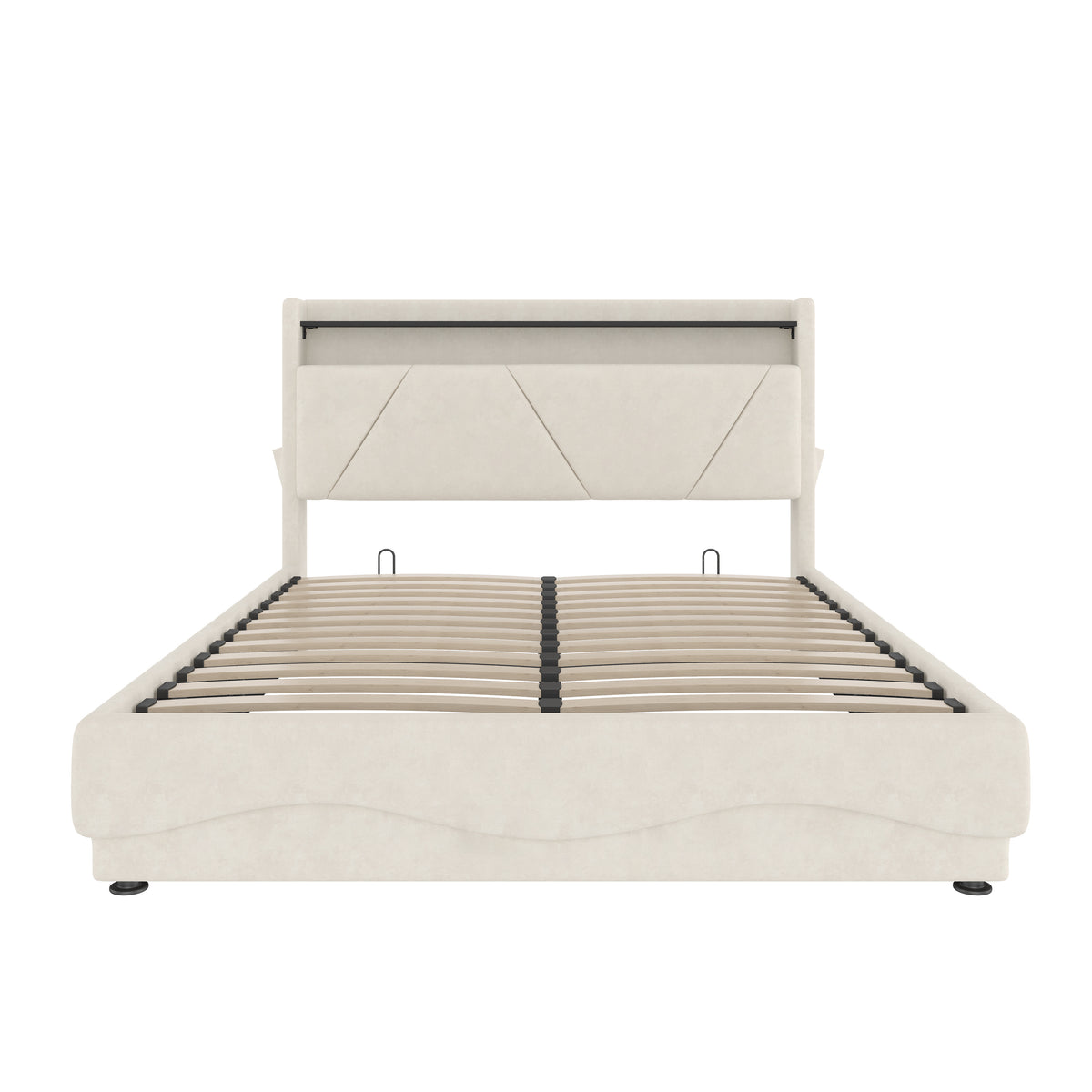 Beige Velvet Storage Bed Frame – 135 × 190 cm — detail 11