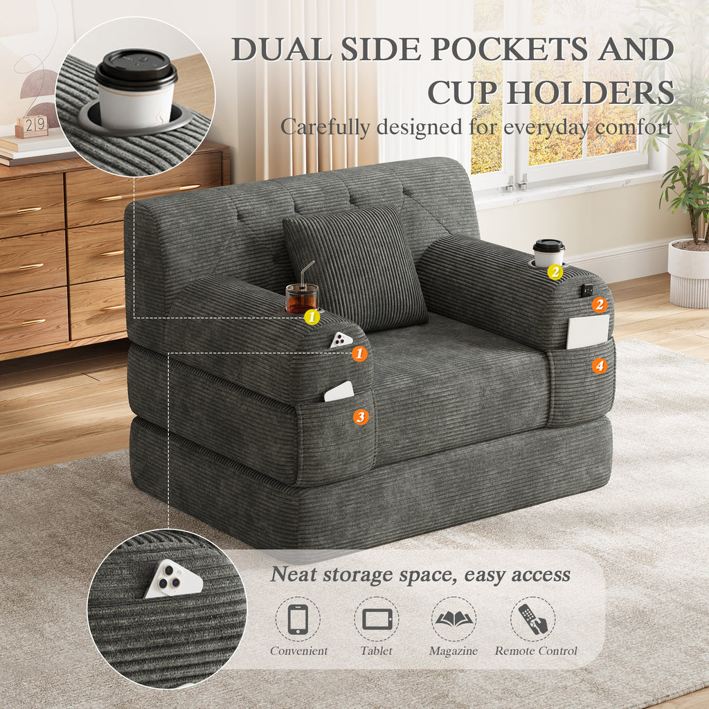 Dark Grey Corduroy Sleeper Chair — detail 7