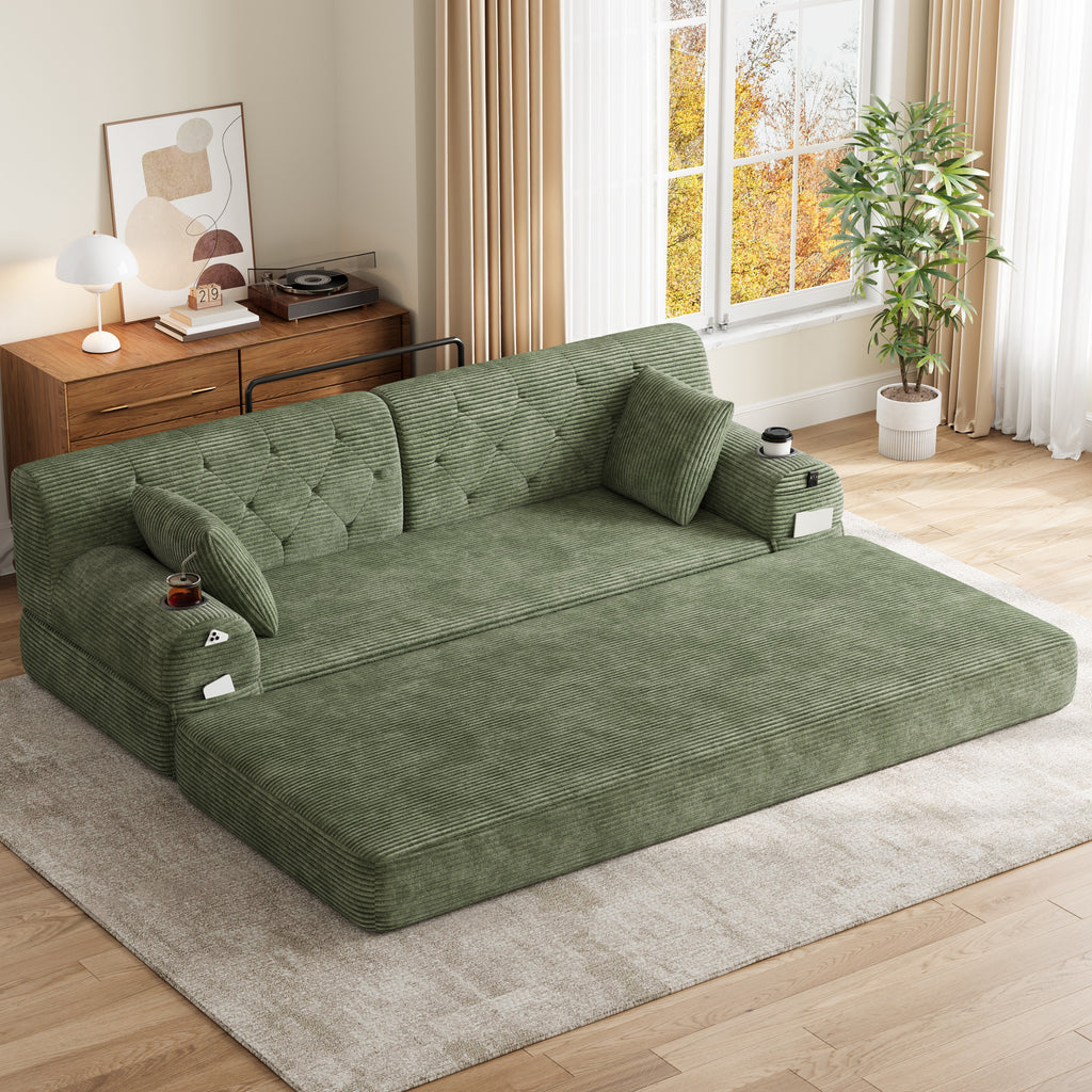 Green Corduroy 3-Seater Sofa Bed — product view