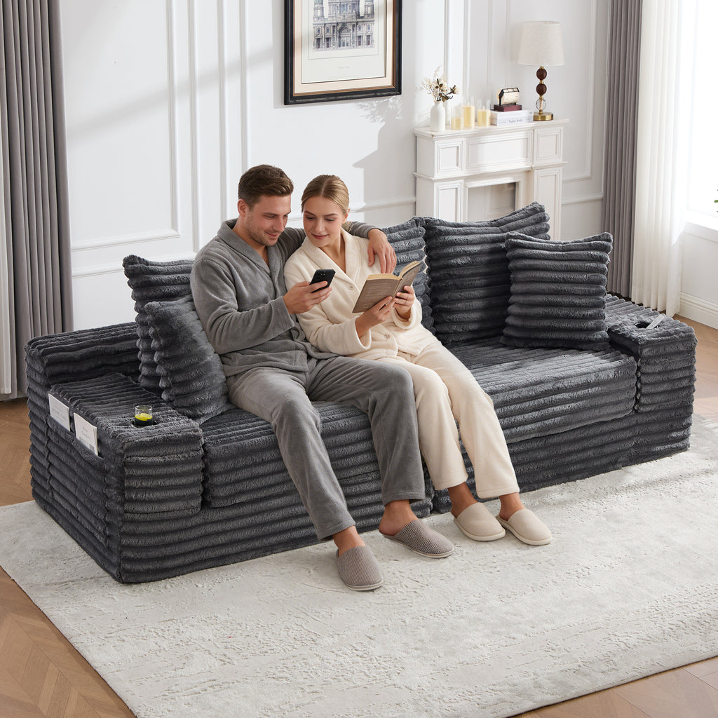 Dark Grey Corduroy Sofa Bed — detail 3