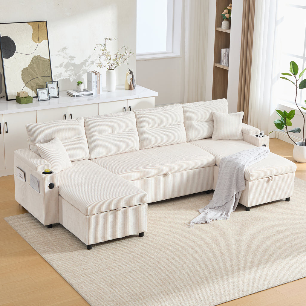 Beige Oversized Chenille Chaise Lounge with Pillows — detail 2