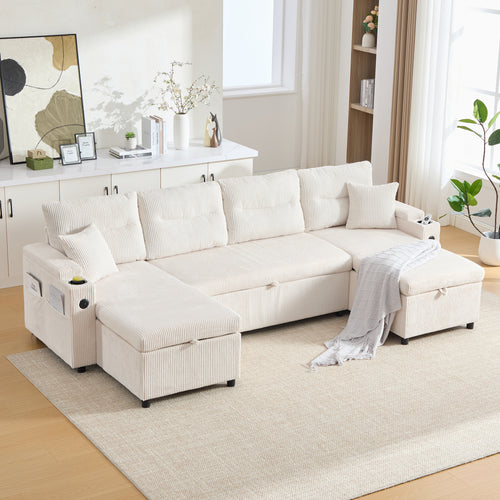 Beige Oversized Chenille Chaise Lounge with Pillows — detail 2