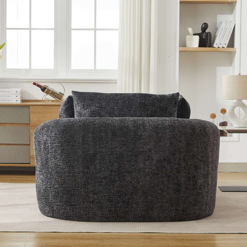 Black Oversized Chenille Chaise Lounge with Pillows — detail 10
