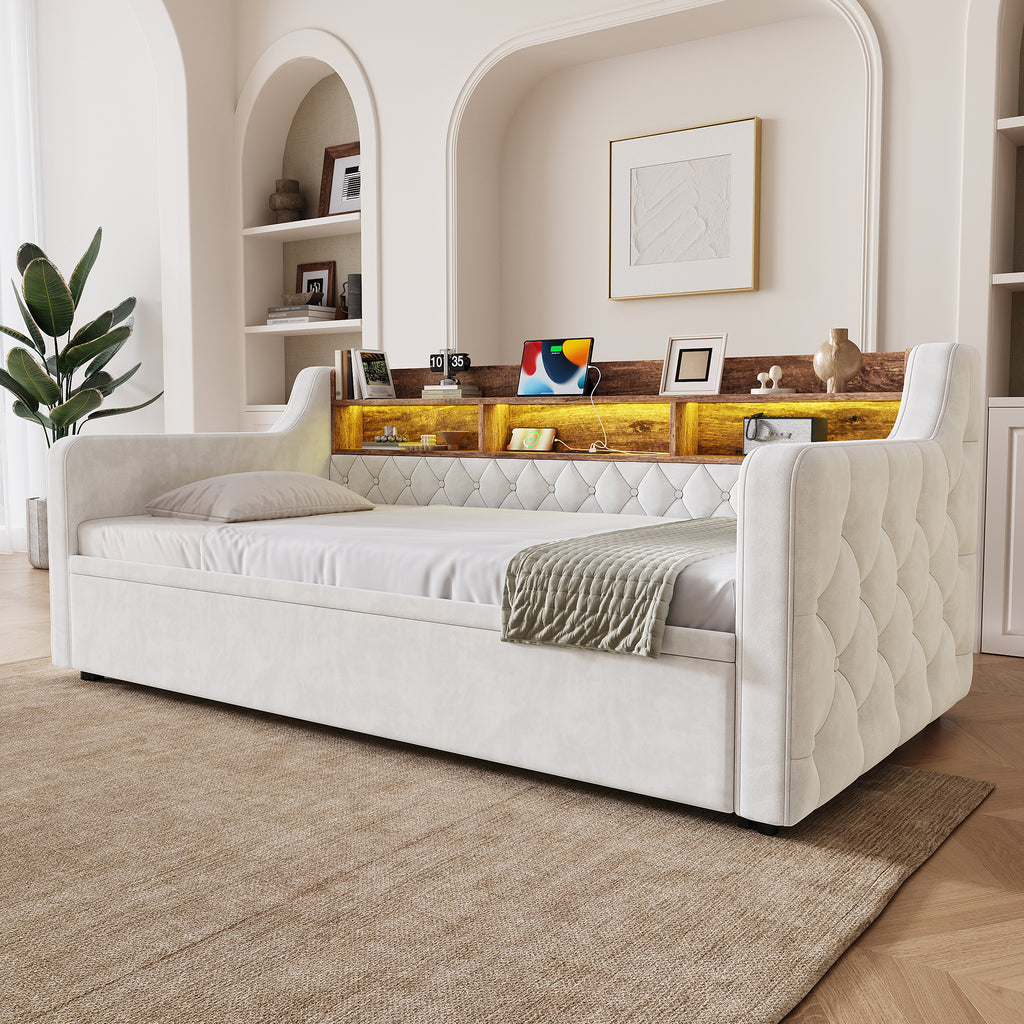Beige Velvet Sofa Bed — detail 9