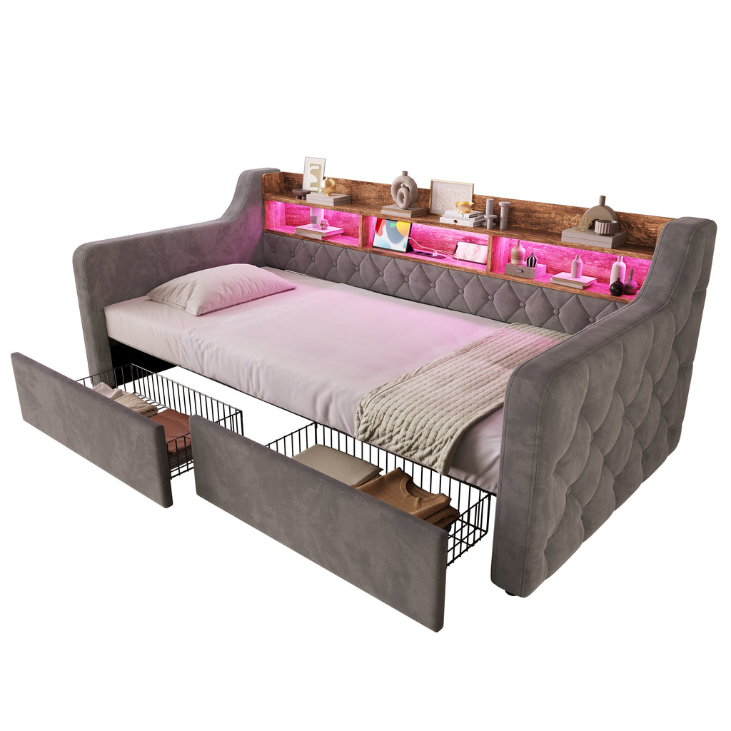 Dark Grey Velvet Storage Bed Frame – 90 × 190 cm — detail 20
