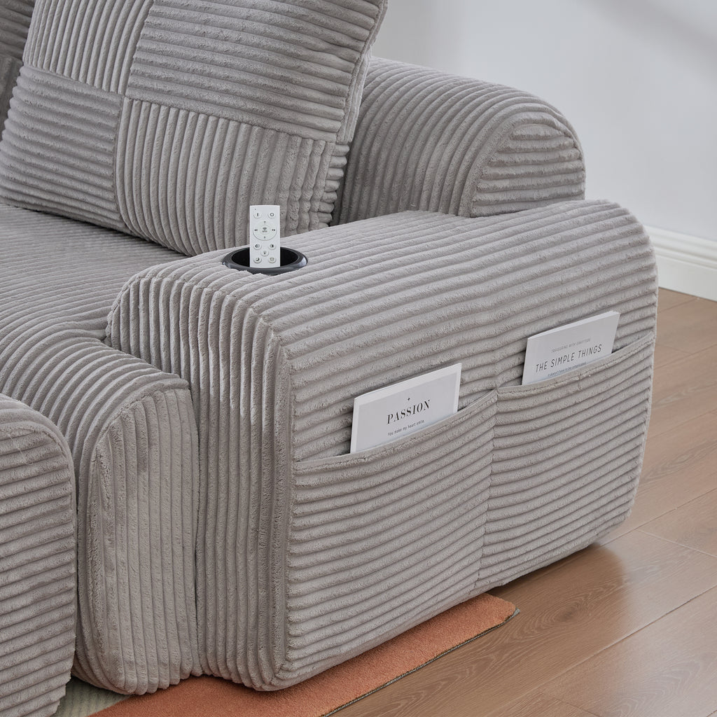 Light Grey Corduroy 3-Seater Modular Sofa with Ottoman — detail 15