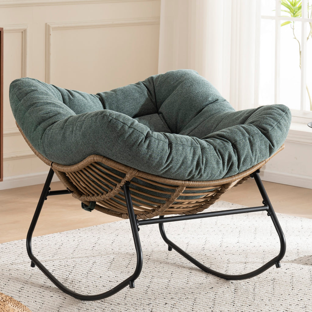 Green Oversized Rattan Rocking Chair with Cushion — product view