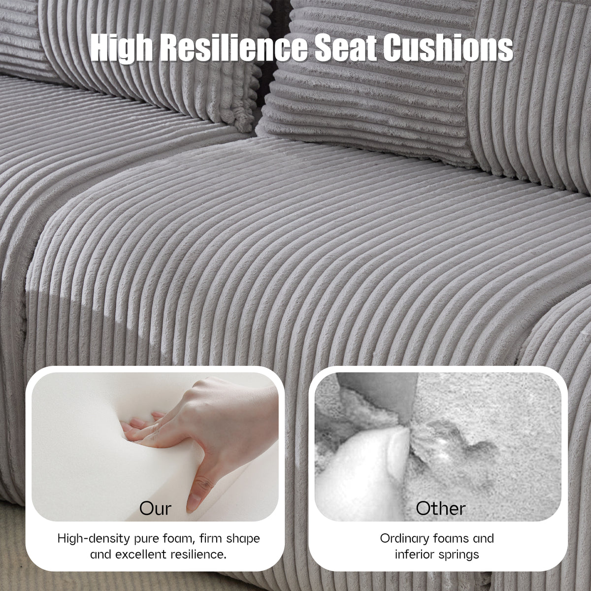 Light Grey Corduroy 4-Seater Modular Sofa with Two Ottomans — detail 6