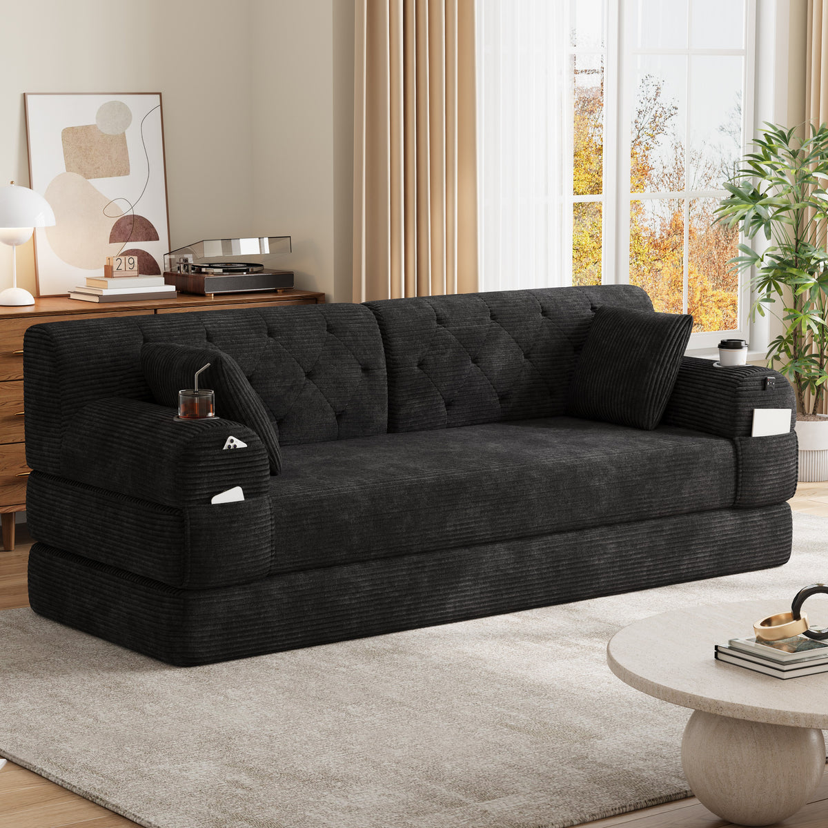 Black Corduroy 3-Seater Sofa Bed — detail 8