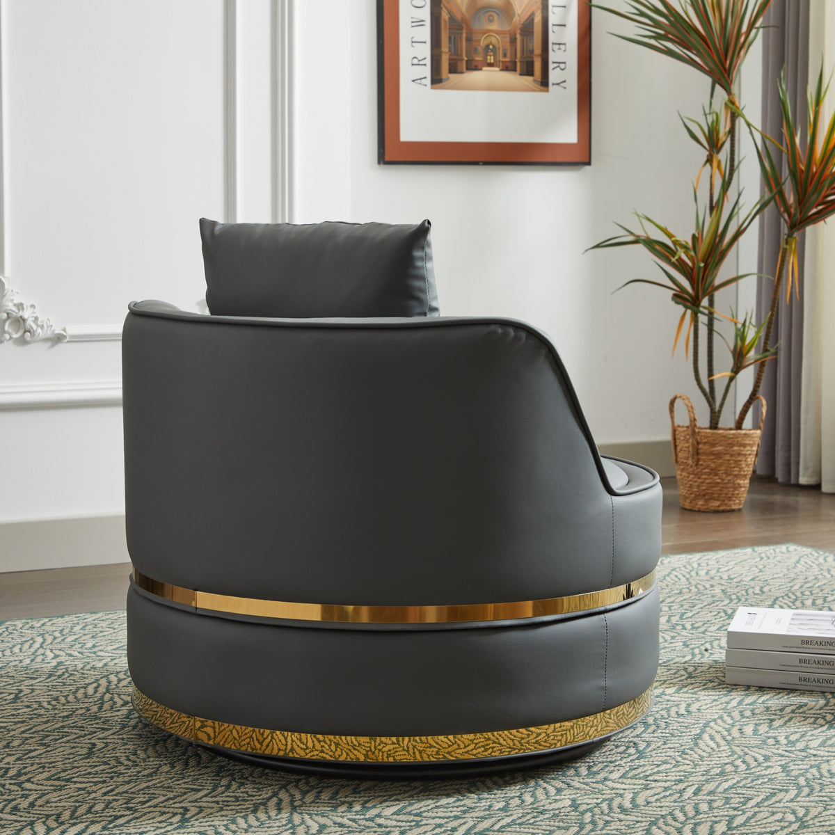 Grey Faux Leather 360° Swivel Barrel Chair — detail 4