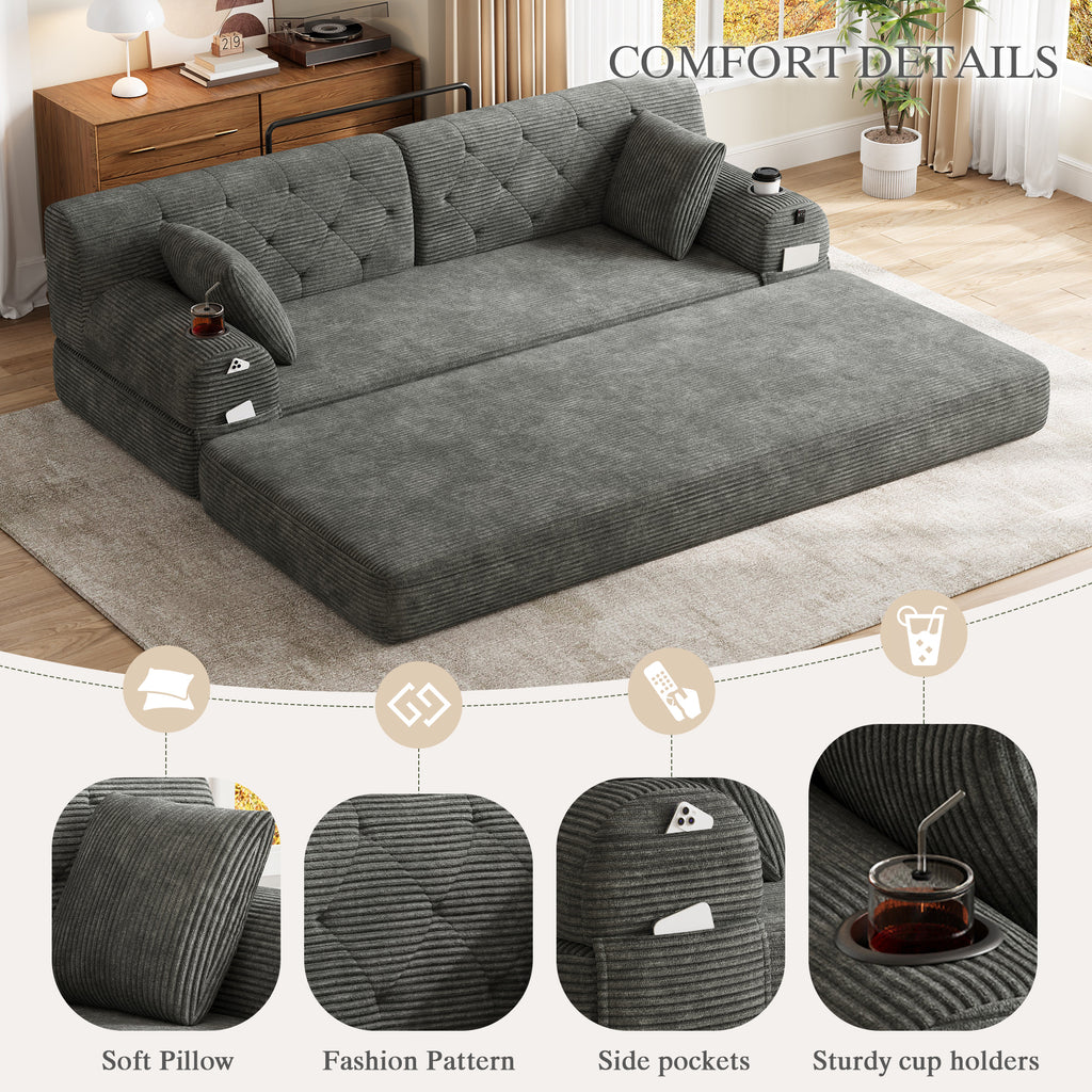 Dark Grey Corduroy 3-Seater Sofa Bed — detail 4