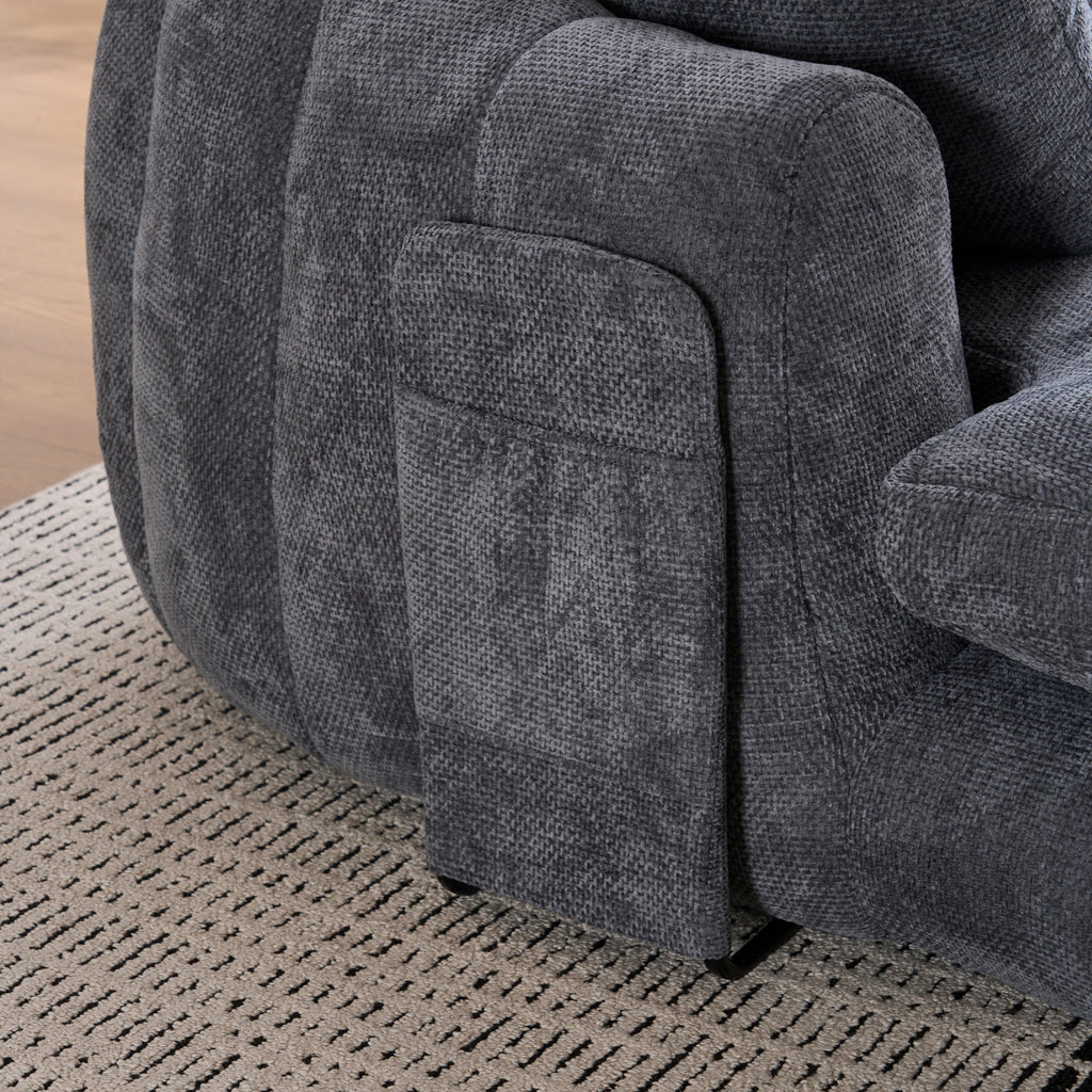 Grey Oversized Chenille Chaise Lounge with Pillows — detail 5