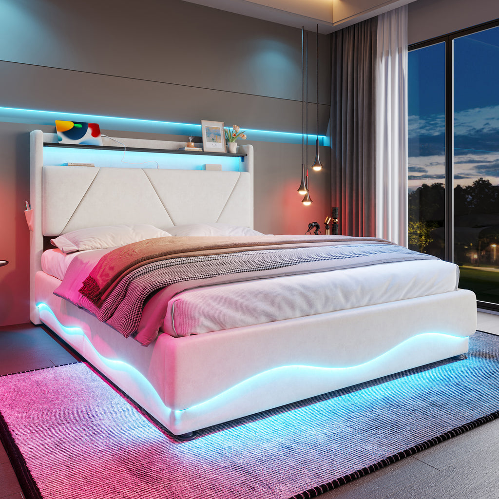 Beige Velvet Storage Bed Frame – 135 × 190 cm — detail 7