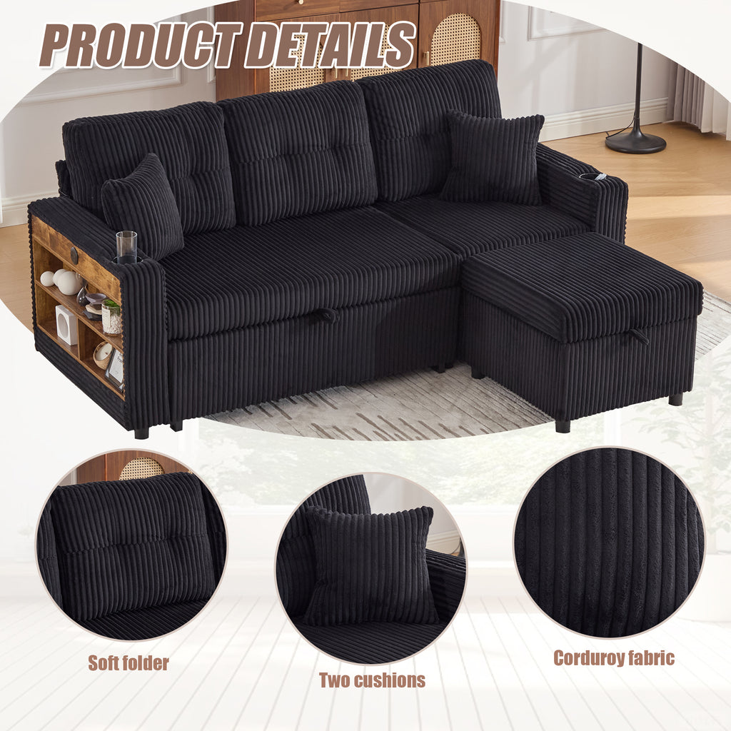Black Corduroy Sofa Bed — detail 6