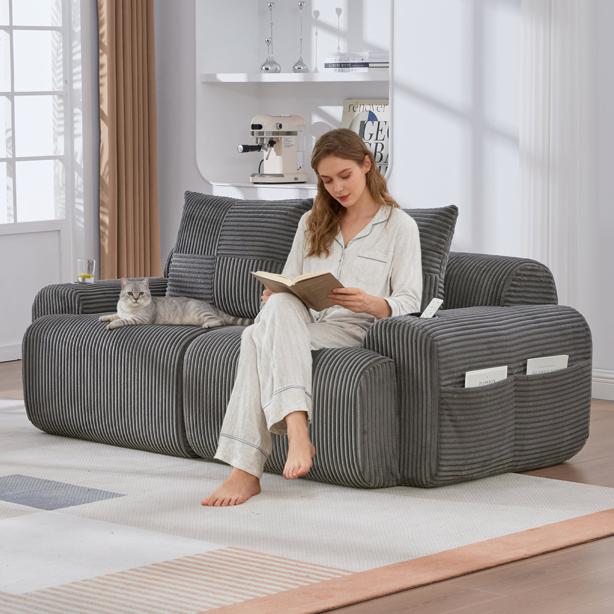 Dark Grey Corduroy 2-Seater Modular Sofa — detail 9