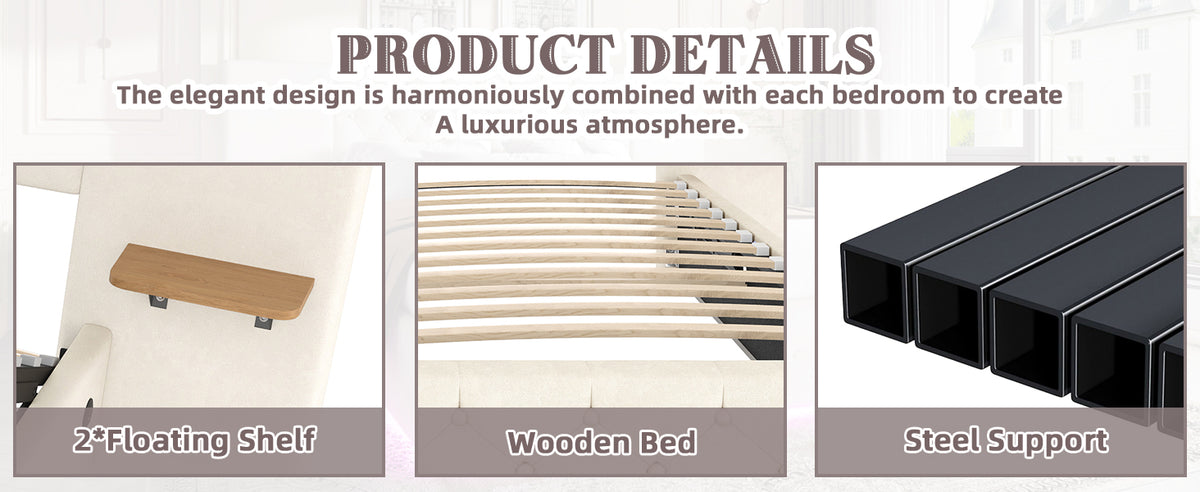 Beige Velvet Storage Bed Frame – 135 × 190 cm — detail 10