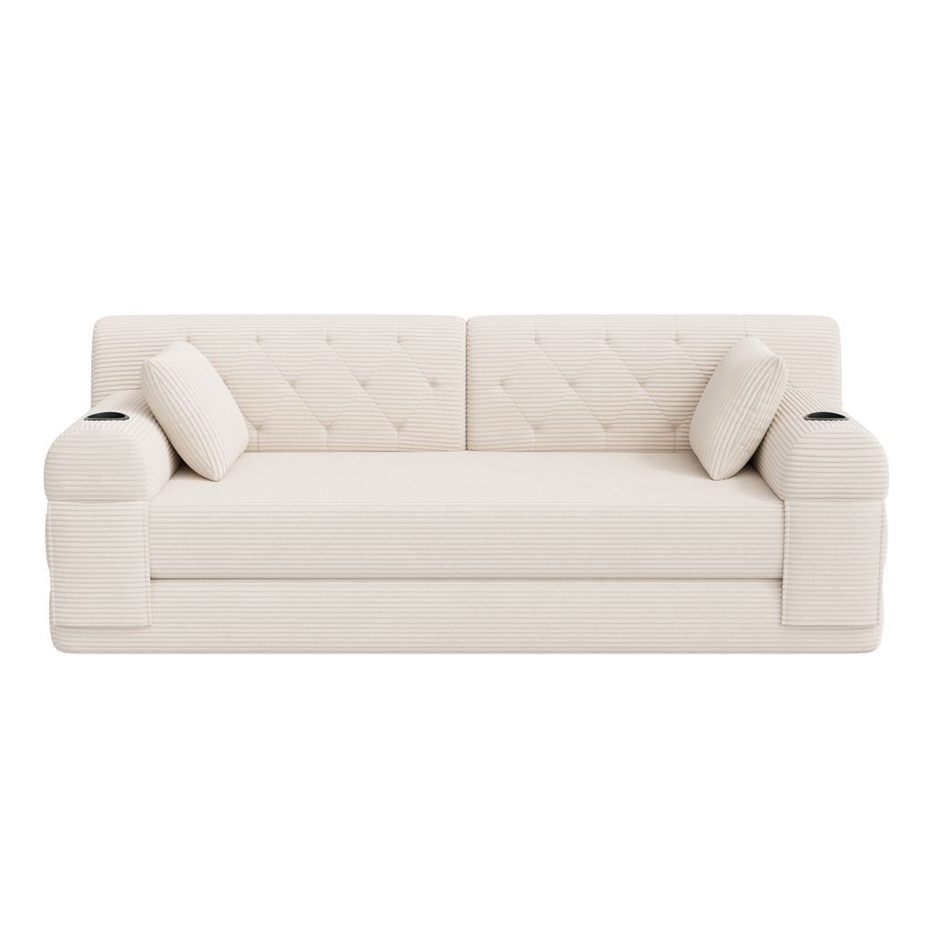 Beige Corduroy 3-Seater Sofa Bed — detail 10