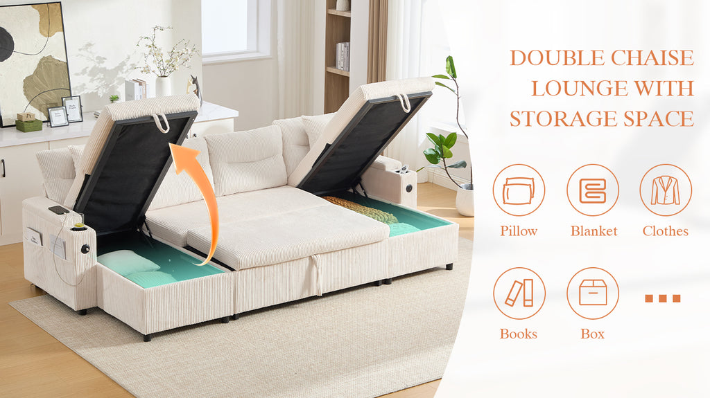 Beige Oversized Chenille Chaise Lounge with Pillows — detail 23