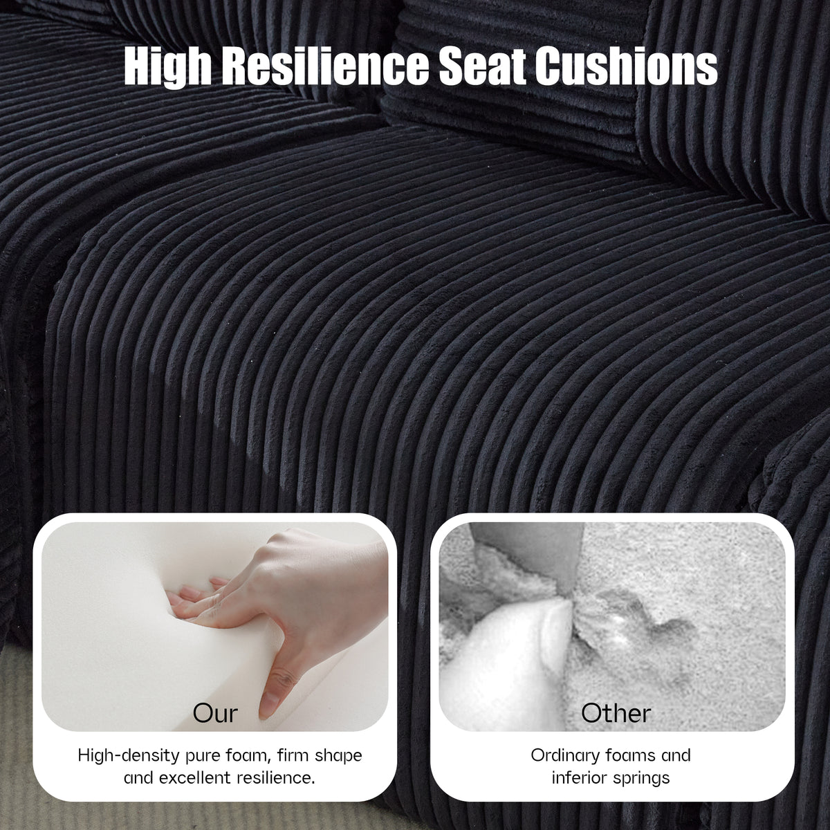 Black Corduroy 3-Seater Modular Sofa with Ottoman — detail 6