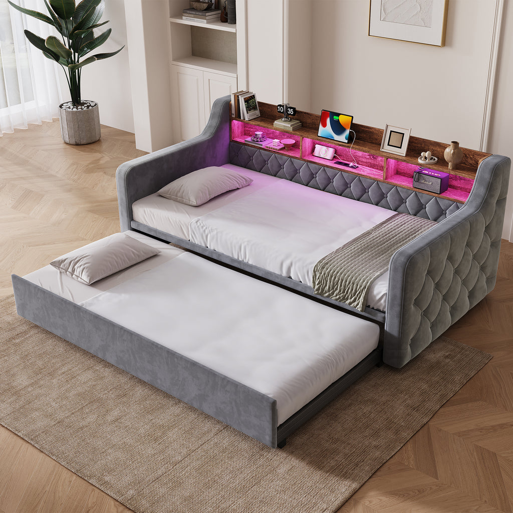 Dark Grey Velvet Sofa Bed — detail 5