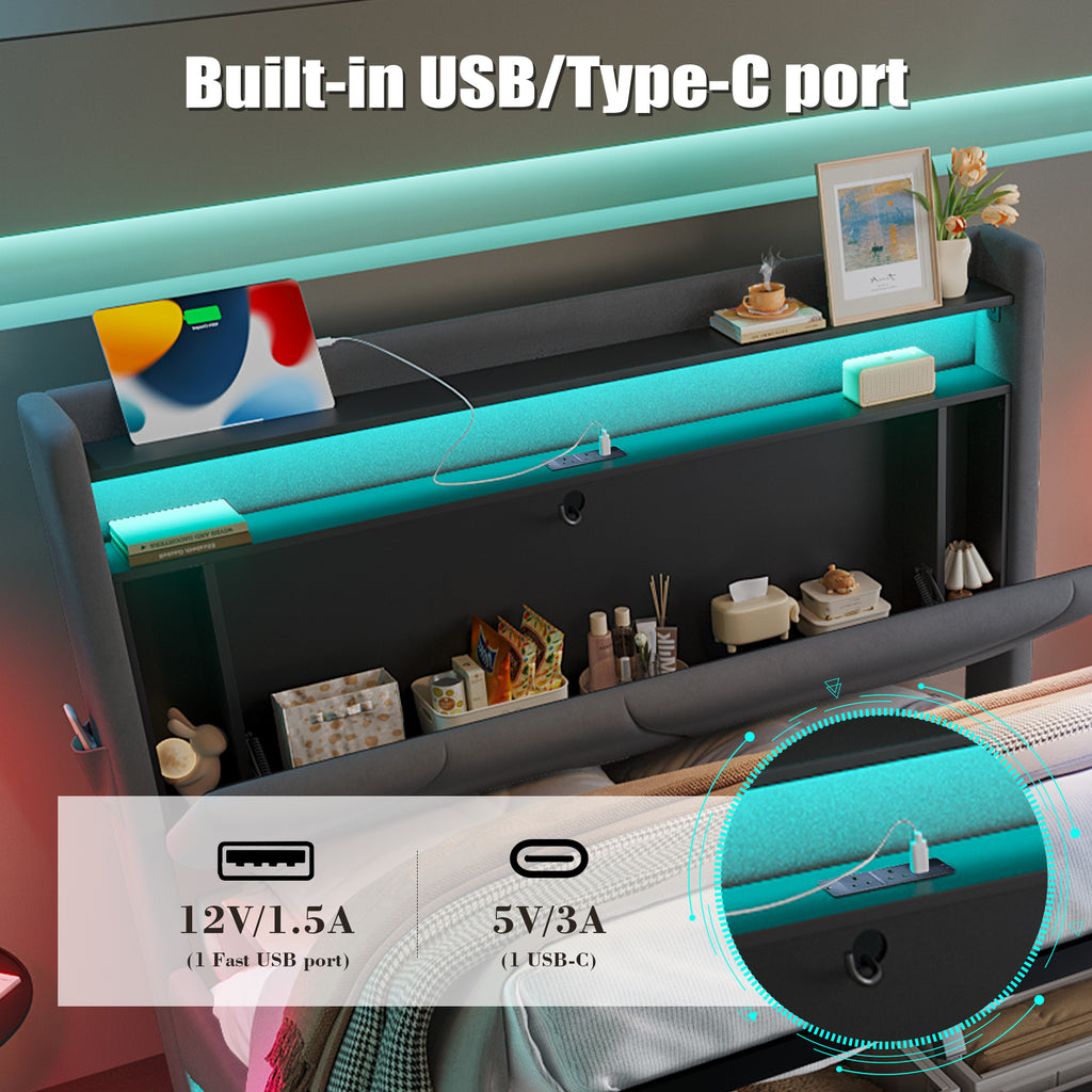 Dark Grey Velvet Storage Bed Frame – 150 × 200 cm — detail 9