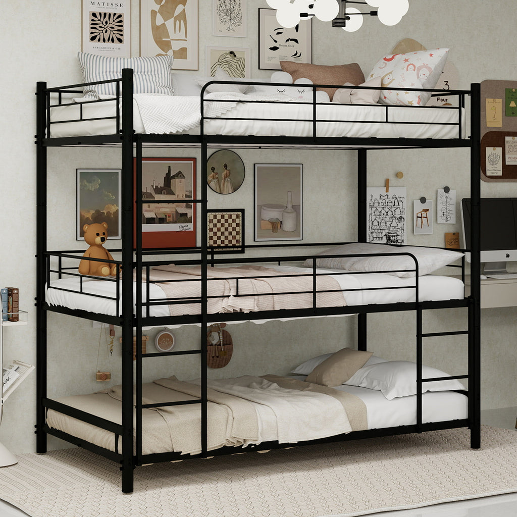 Black Triple Metal Bunk Bed – 90 × 190 cm — product view