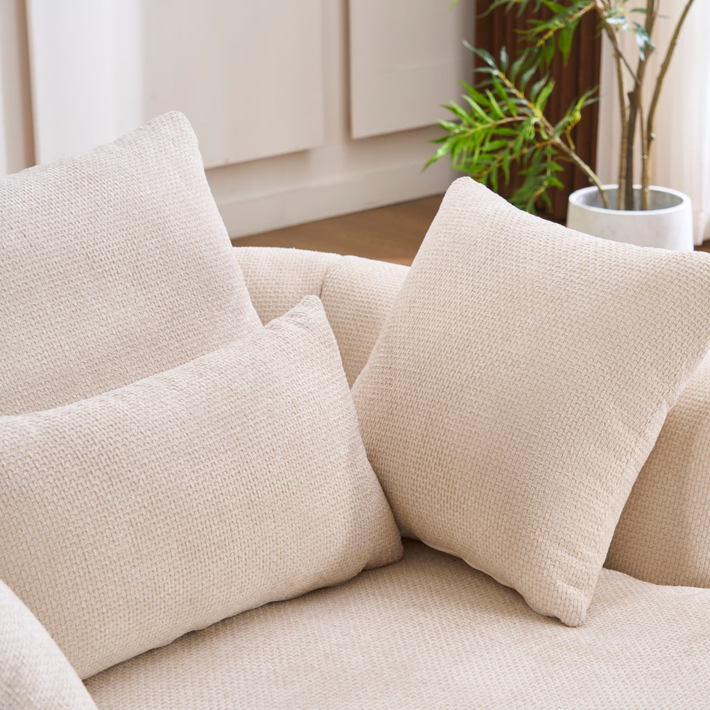 White Oversized Chenille Chaise Lounge with Pillows — detail 13