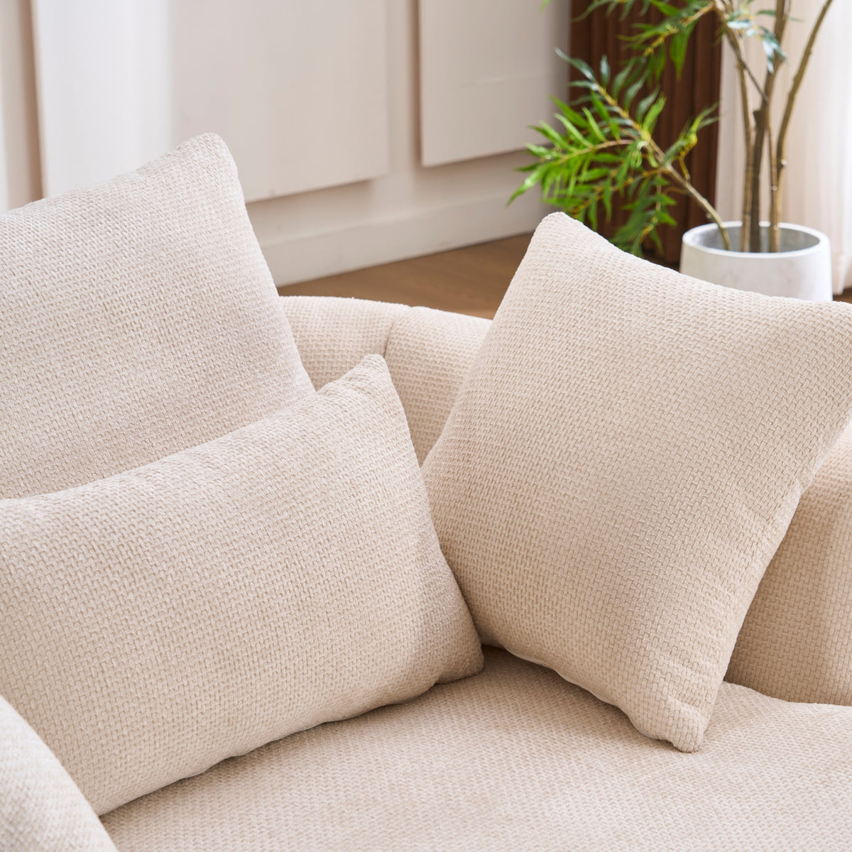 White Oversized Chenille Chaise Lounge with Pillows — detail 13