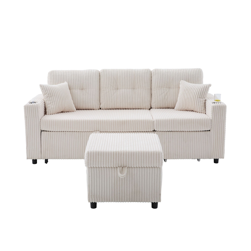 Beige Corduroy Sofa Bed — detail 25