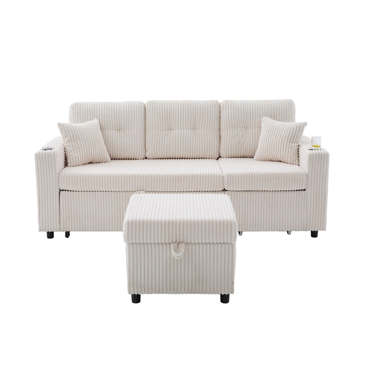 Beige Corduroy Sofa Bed — detail 25