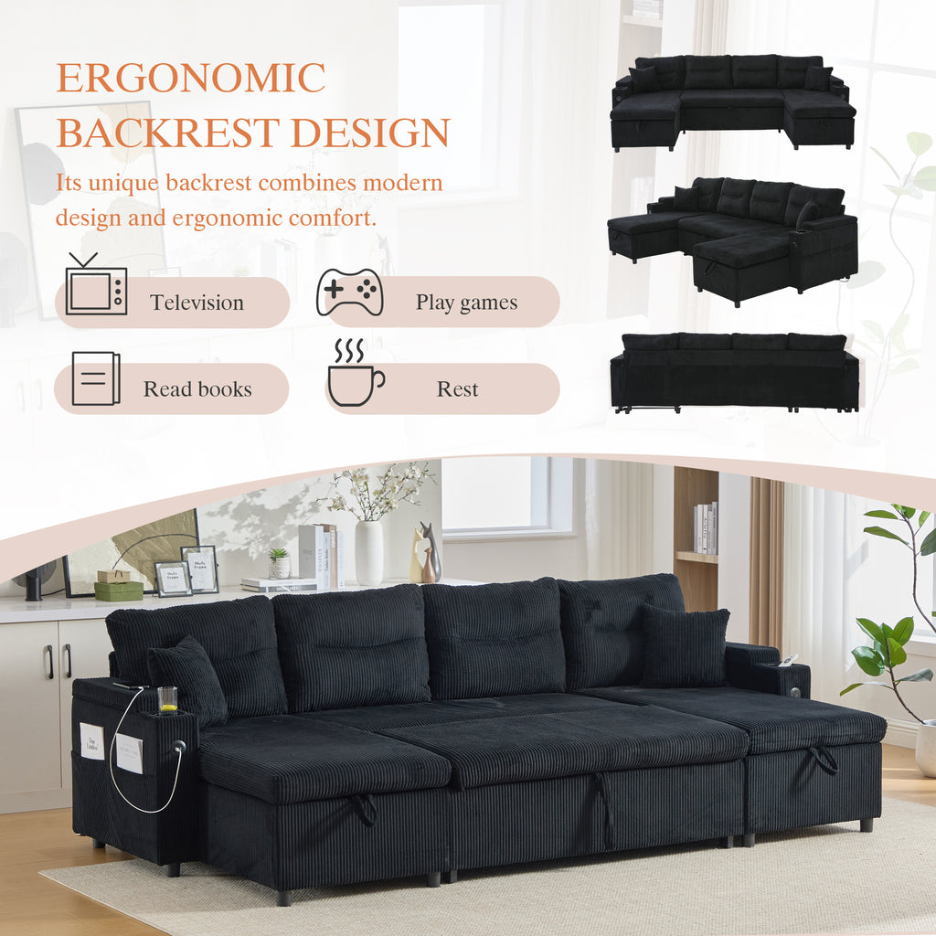 Black Oversized Chenille Chaise Lounge with Pillows — detail 10