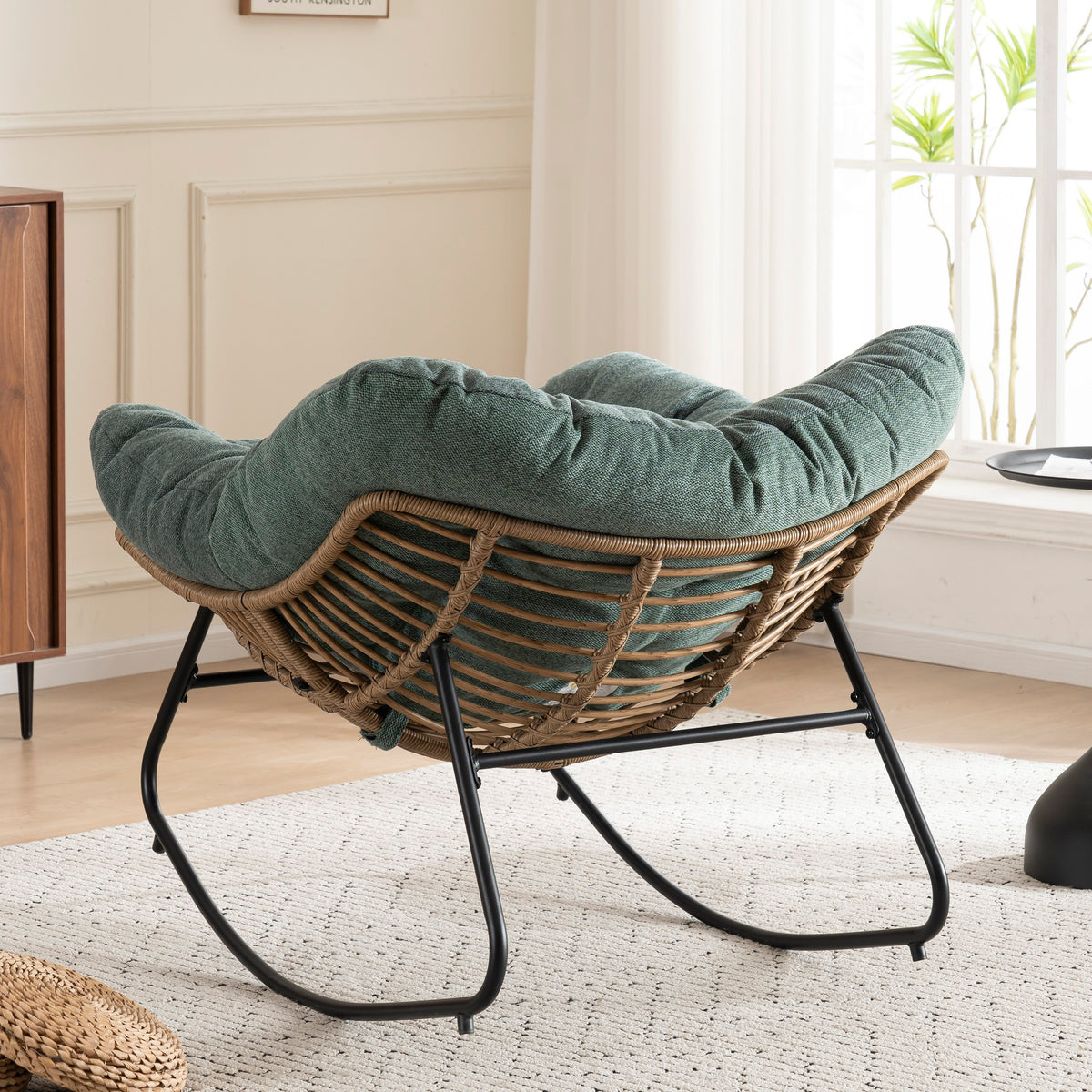 Green Oversized Rattan Rocking Chair with Cushion — detail 6