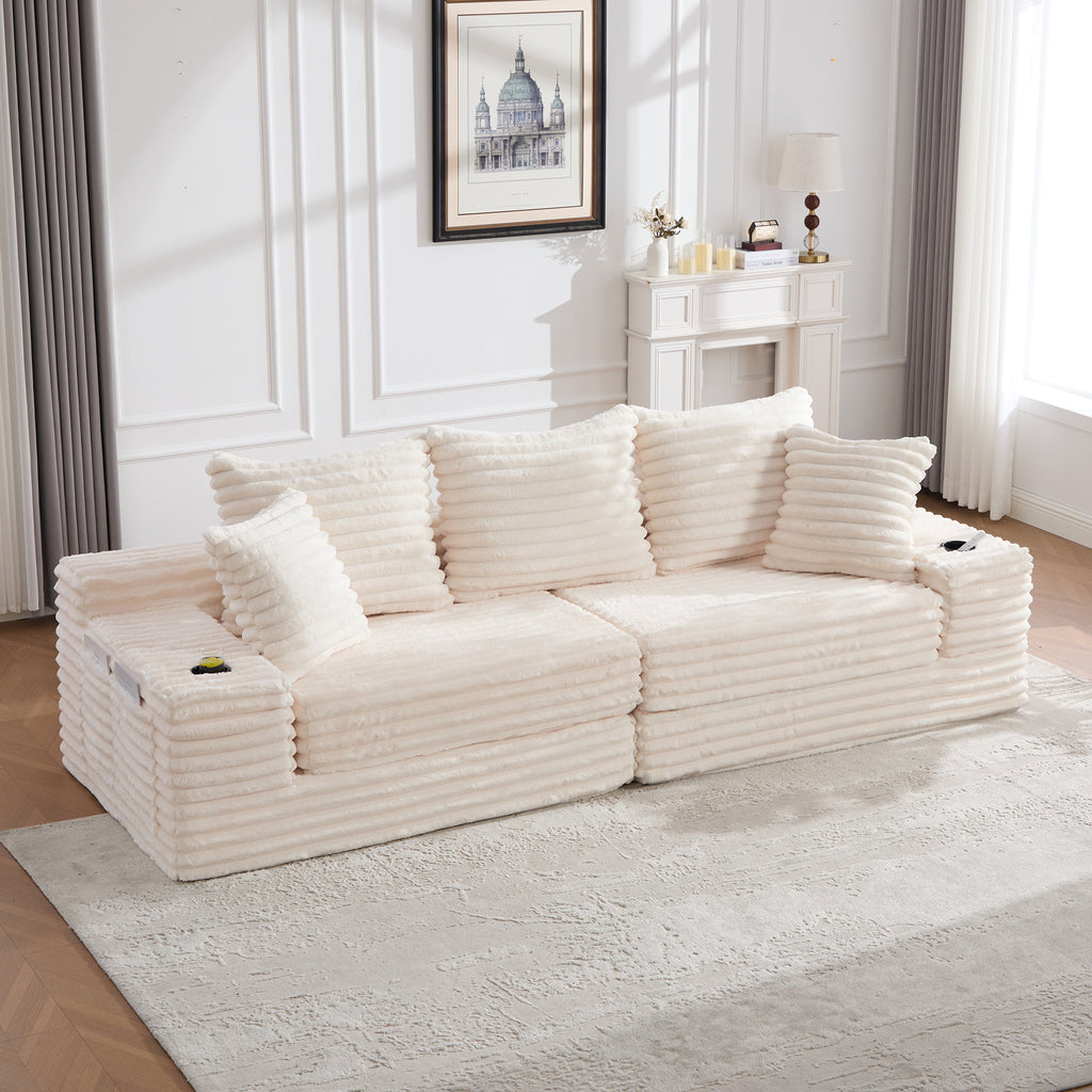 Beige Corduroy Sofa Bed — detail 16